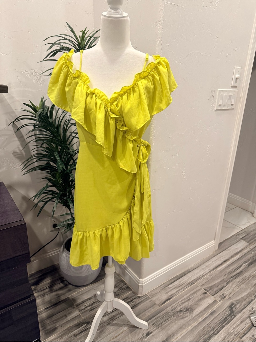 Jealous Tomato Yellow Ruffle Wrap Mini Dress